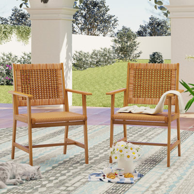 Kenya Premium Outdoor Dining Armchair with Solid Wood and Rattan