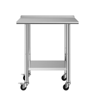 Stainless Steel Work Table, 24x30 inch Food Prep Table with Wheels and Backsplash, Commercial Kitchen Workstation with Adjustable Undershelf, Metal Utility Worktable