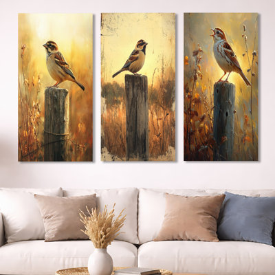 Morning Song of the Sparrow Bird I – Sparrow 3 Piece Metal Wall Art