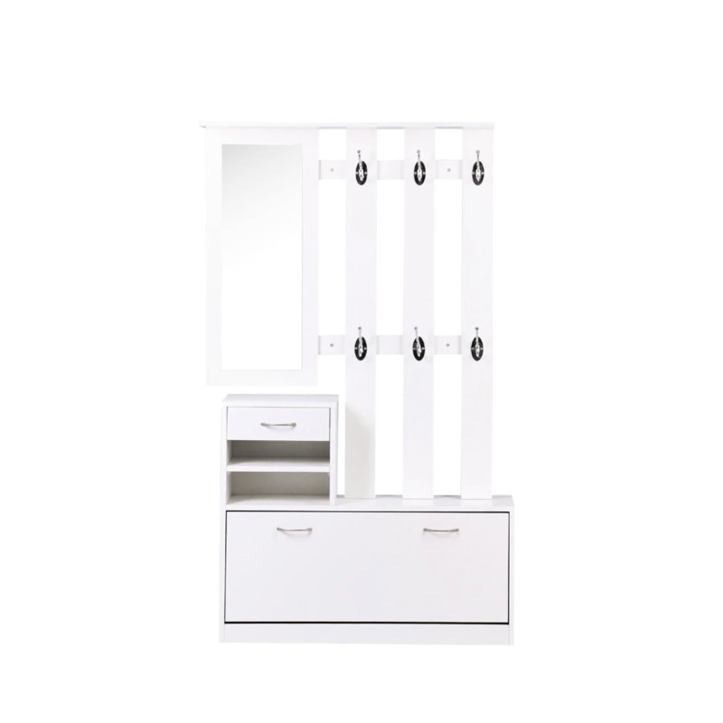 Espace de vie avec armoire à chaussures, étagère suspendue, miroir et grande capacité de rangement