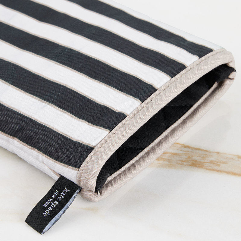 Kate Spade New York Stripe Oven Mitt, Heat Resistant, 100% Cotton, Black/Beige