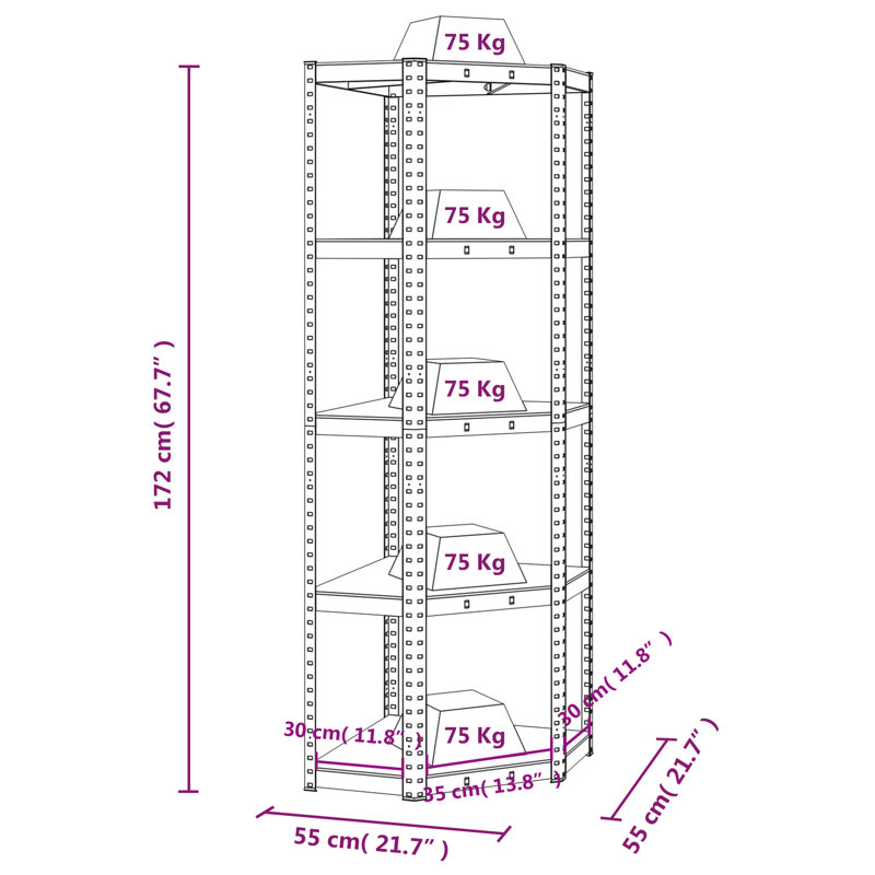 Roderick Steel Shelving Unit, 55cm x 55cm x 172cm,  Blue