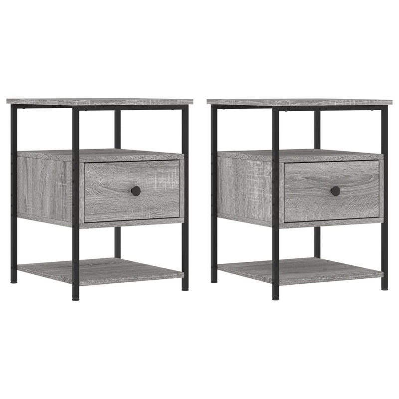 Agshin 40cm W Iron Bedside Table, Grey Sonoma, Set of 2