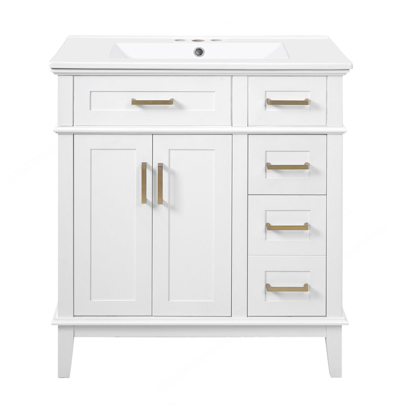 Meuble-lavabo de 30 po avec lavabo en céramique, armoire de rangement moderne avec portes à fermeture douce, tiroir profond et tiroir standard, meuble-lavabo élégant pour les petites salles de bain
