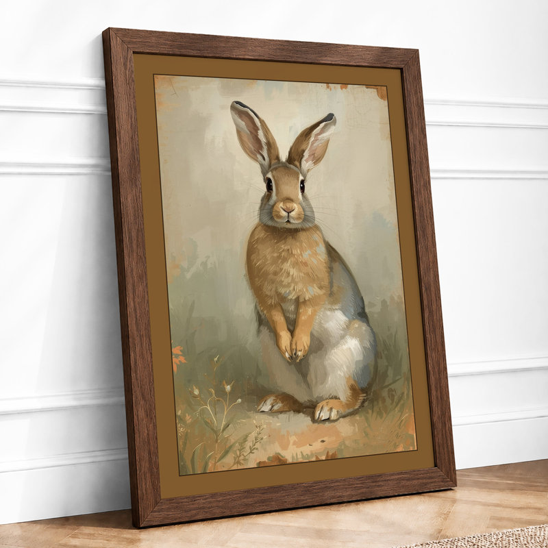 Watchful Hare Boho - Framed Print, A3 - 42.0 x 29.7 cm, Walnut