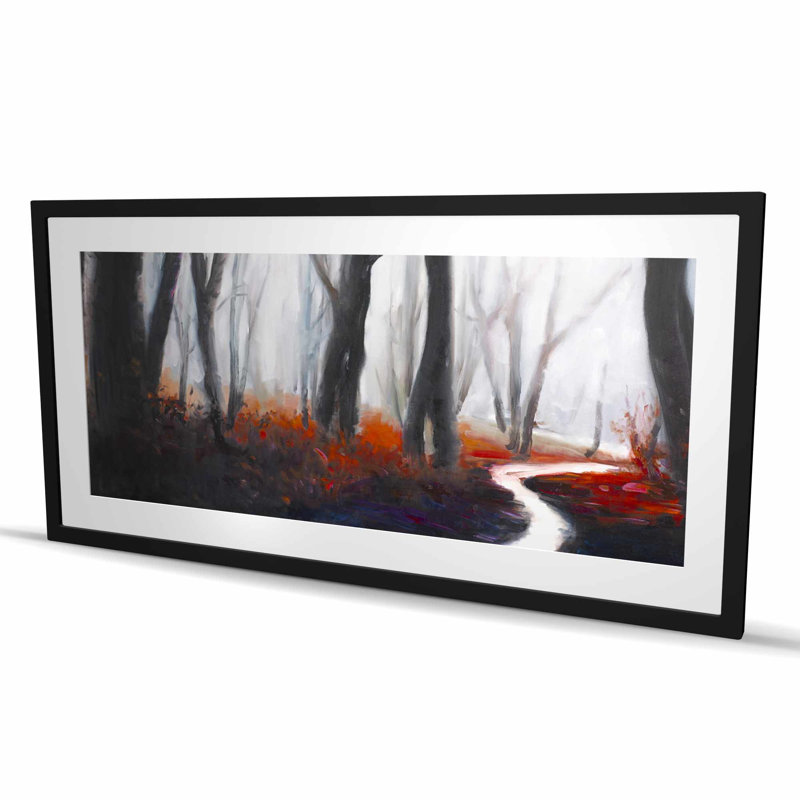 Mysterious Forest with Stream - reproduction d'art contemporaine encadrée, Noir, H 24 po x l 48 po