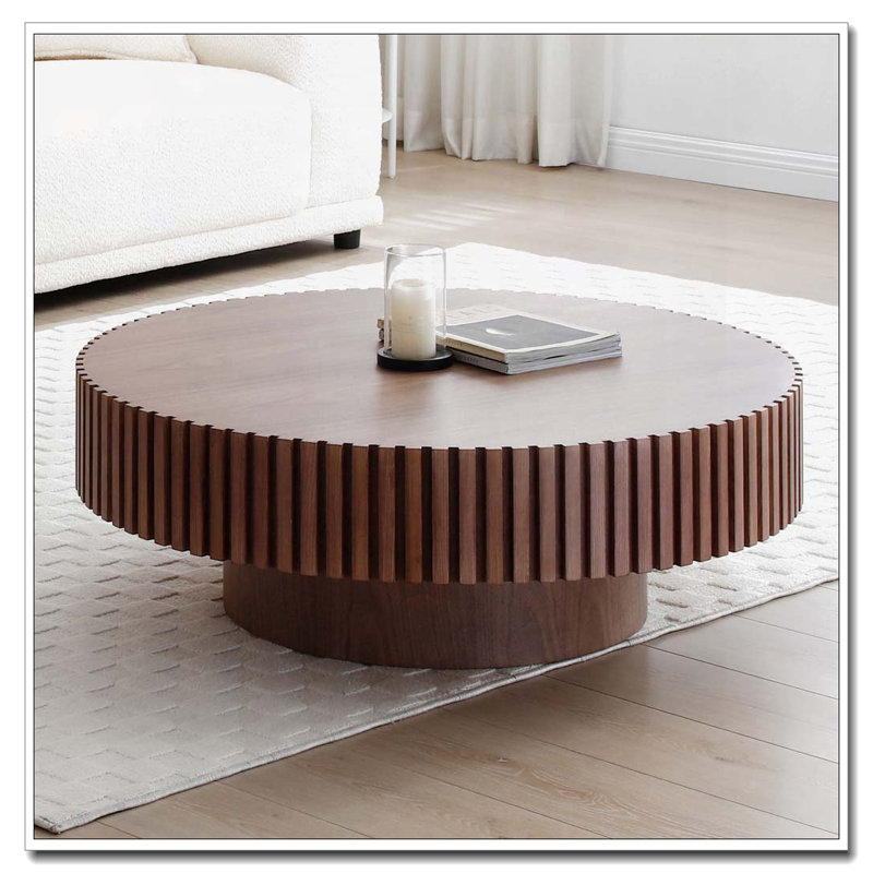 Table basse ronde avec piédestal robuste, Noyer, H 13,42 po x L 39,37 po x l 23,62 po