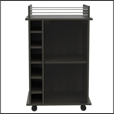 Savannah 6-Bottle 3-Shelf Bar Cart in Carbon Espresso, Perfect for Stylish and Functional Beverage Storage and Display.