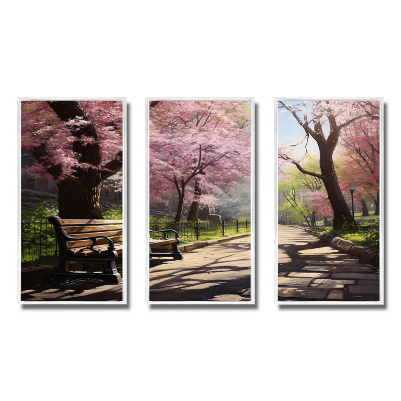 «Pink Springtime Park Floral Canopy III», art mural sur toile, Cadre flottant blanc, H 32 po x l 48 po x P 1 po