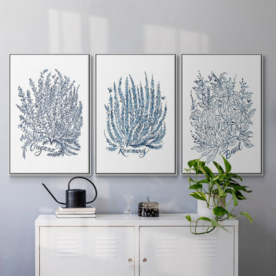 Summer Herb Garden Sketches I, ensemble de 3 toiles encadrées