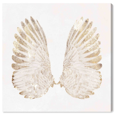 Soft Angel Wings Canvas Elegant White Gold Wall Art by Art Remedy