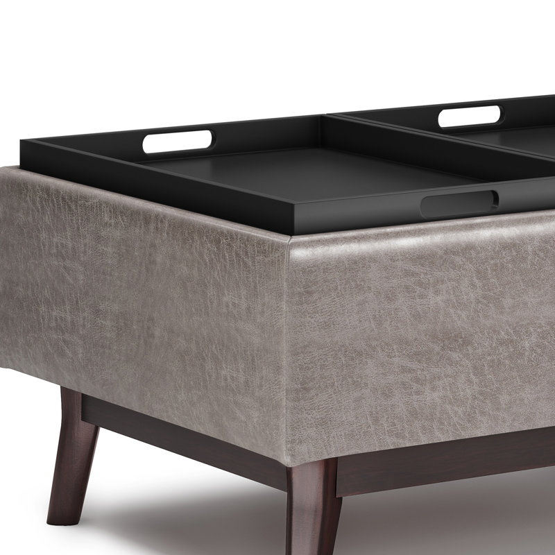 Owen Mid Century Modern Distressed Grey Storage Ottoman with Tray Top