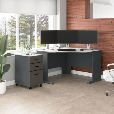 Bureau de direction en L Series A avec caisson mobile à 3 tiroirs
