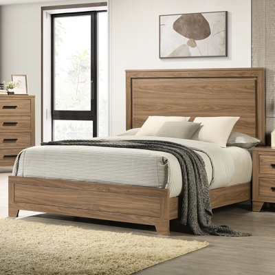 Transitional Style Queen Bed, Walnut Finish, Recessed Panel Headboard, Rubberwood And Engineered Wood, Angled Feet, For Bedroom Setup Centerpiece Bed Frame, Brown, Look, Wood Rubberwood, Must - Have