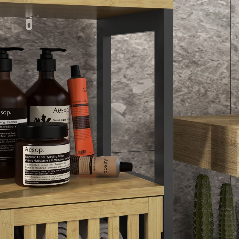 Bamboo Freestanding Bathroom Cabinet, Black