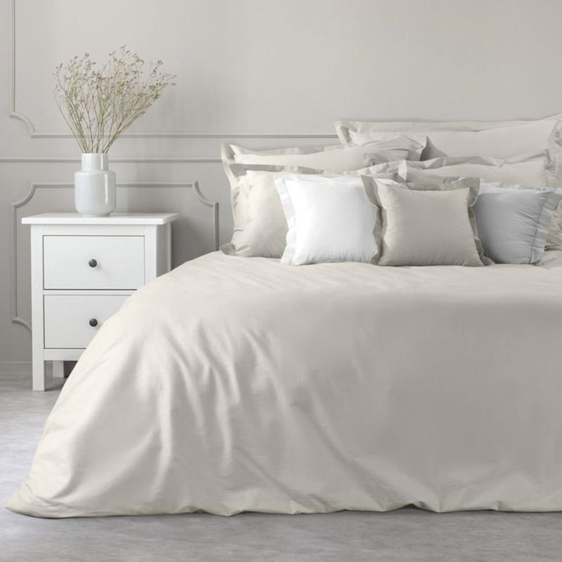 Grae Cotton Solid Colour Duvet Cover Set with Pillowcases Included, Beige, Kingsize - 2 Pillowcases (70 x 80 cm)