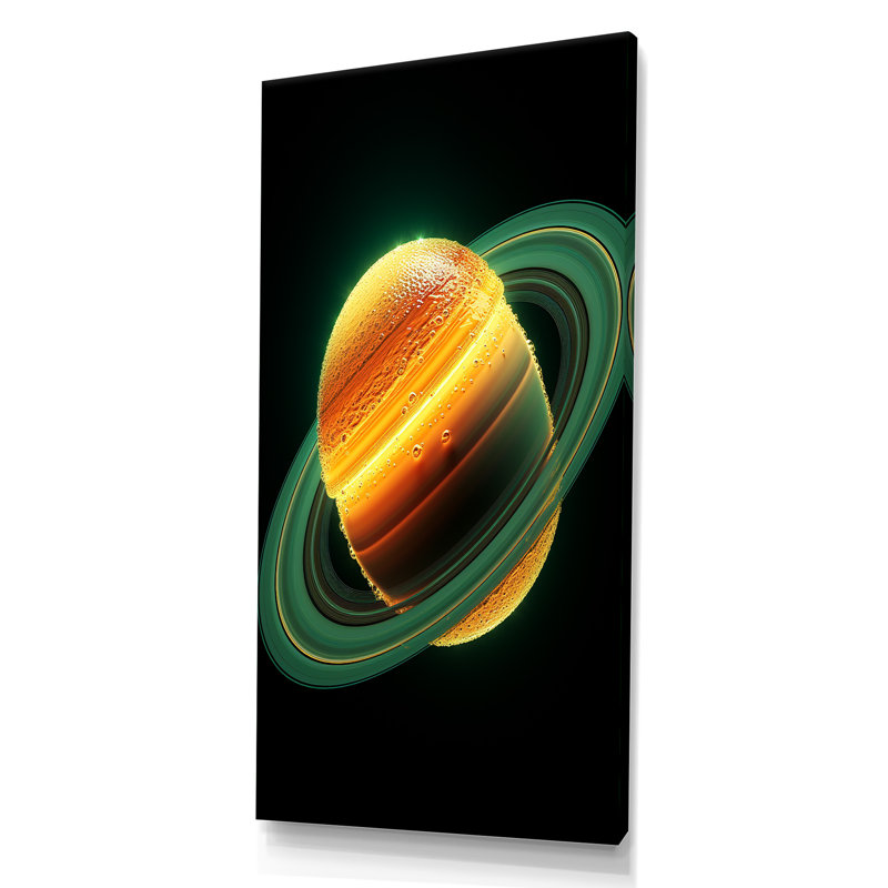 Jaune et vert, planètes de Saturne - art mural de la planète espace, Toile tendue, 32" H x 24" W