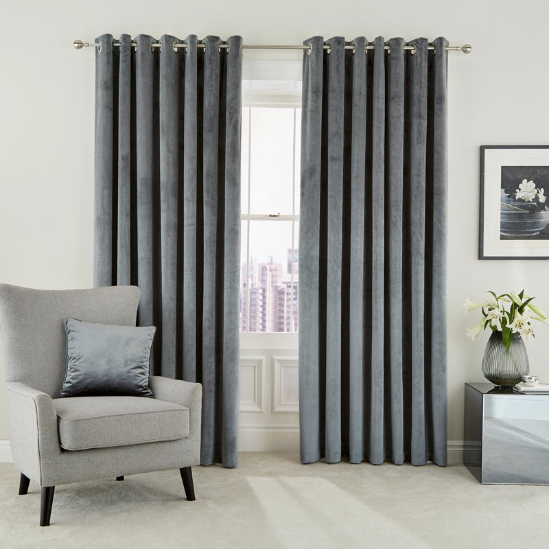 Escala Eyelet Room Darkening Curtains, Width 228 x Drop 228 cm, Steel