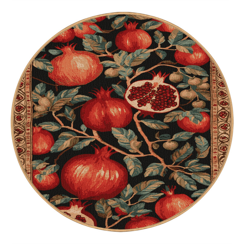 Washable Pomegranate Fruits Area Rug, Round 3'