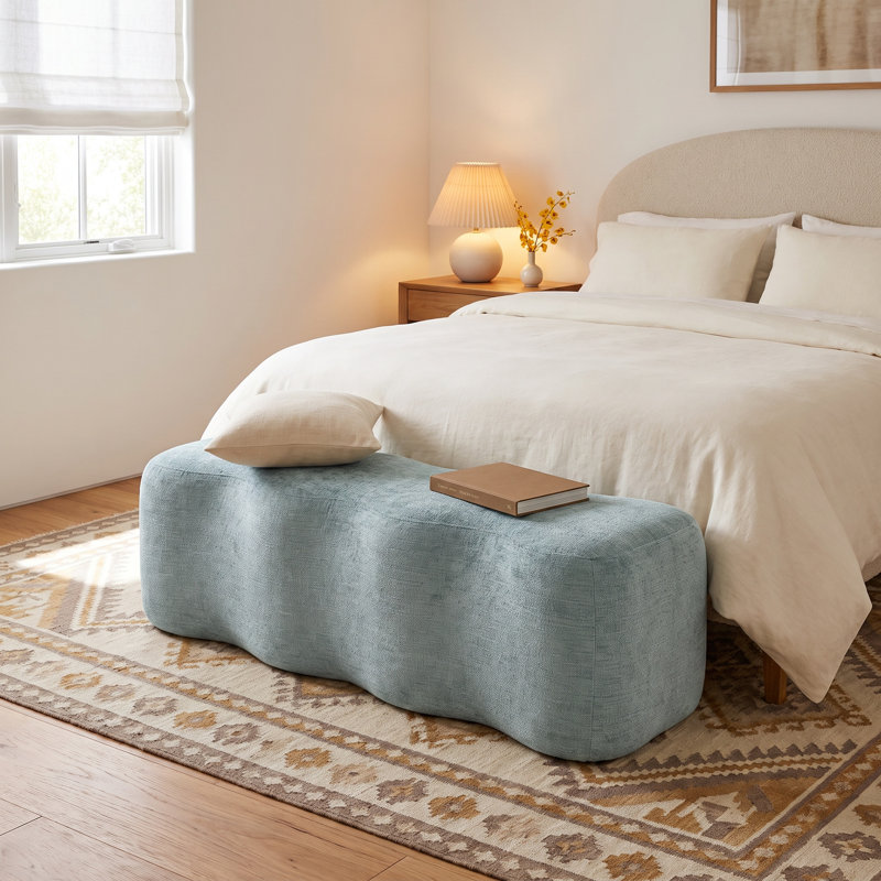 Sellma Chenille Bench, Blue Chenille