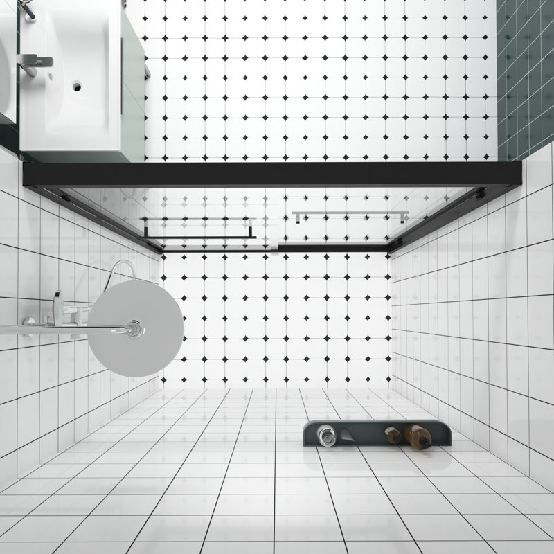 60" Adjustable Width Double Sliding Shower Door With Stainless Steel Handle, Waterproof Design, Mute Rollers, Handle As Towel Rail For Bathroom Design