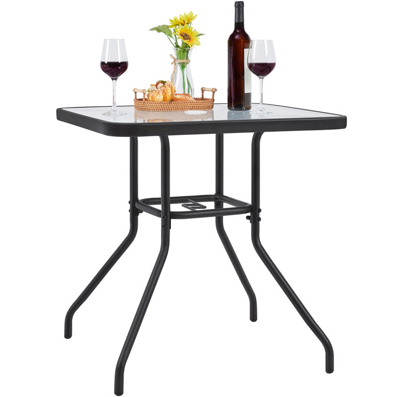 Square Metal Outdoor Dining Table With Umbrella Hole , 70cm W x 70cm D