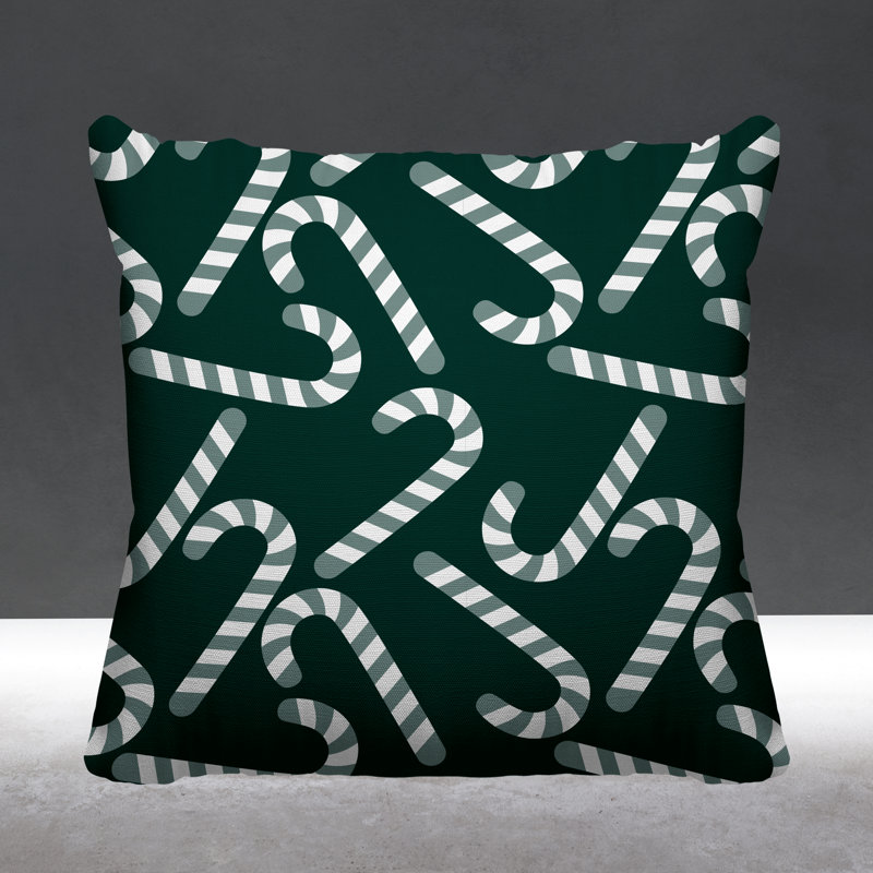 Coussin décoratif intérieur / extérieur Christmas Candy Cane, L 17 po x H 17 po, Vert