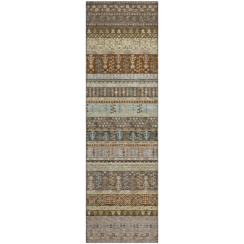 Premium Machine Washable Mayfield AMF2160 Striped Rug, Runner 2'3" x 7'6", Brown