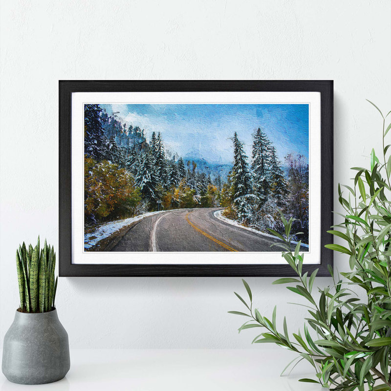 Winter Forest Road - Picture Frame Painting Print, Black Framed, 48cm H x 65cm W x 2cm D
