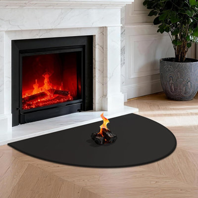 Le tapis de foyer ignifuge imperméable sous le tapis de barbecue demi-rond protège les planchers des braises Sparks, noir