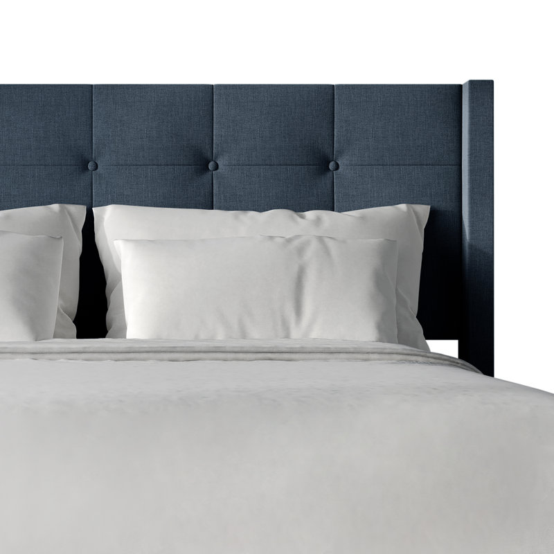Glam Wingback Platform Bed, Blue, King