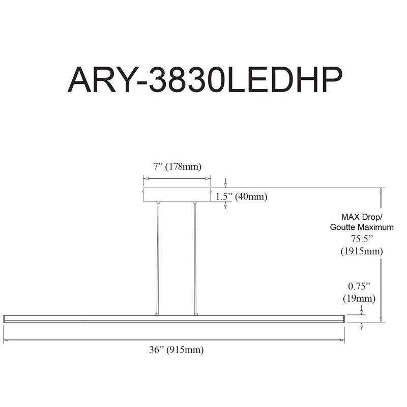 Luminaire suspendu horizontal 30 W, noir mat avec diffuseur en acrylique blanc, Noir