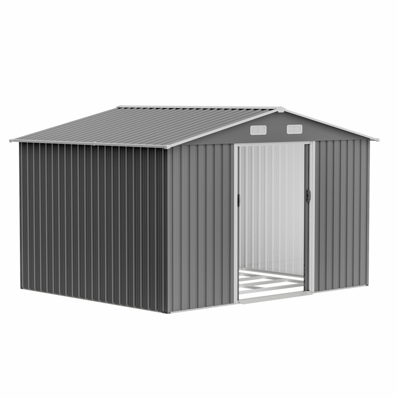 10X8 FT Outdoor Tool Storage Shed With Metal Foundation & Lockable Doors