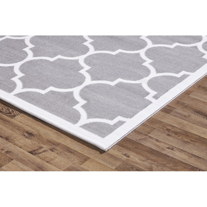 Tapis argenté à motif géométrique tendance, Rectangle 2 pi 6 po x 4 pi 9 po