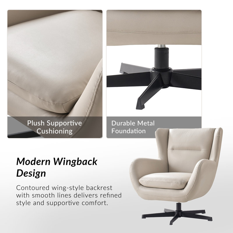 Arcana Modern Faux Leather Swivel Wingback Chair, Ivory