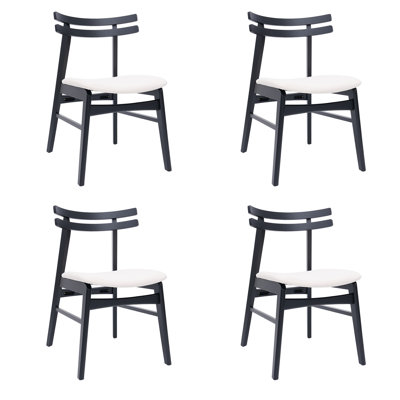 Modern Upholstered Dining Side Chairs With Curved Back & Solid Wood Legs For Dining Room/Living Room