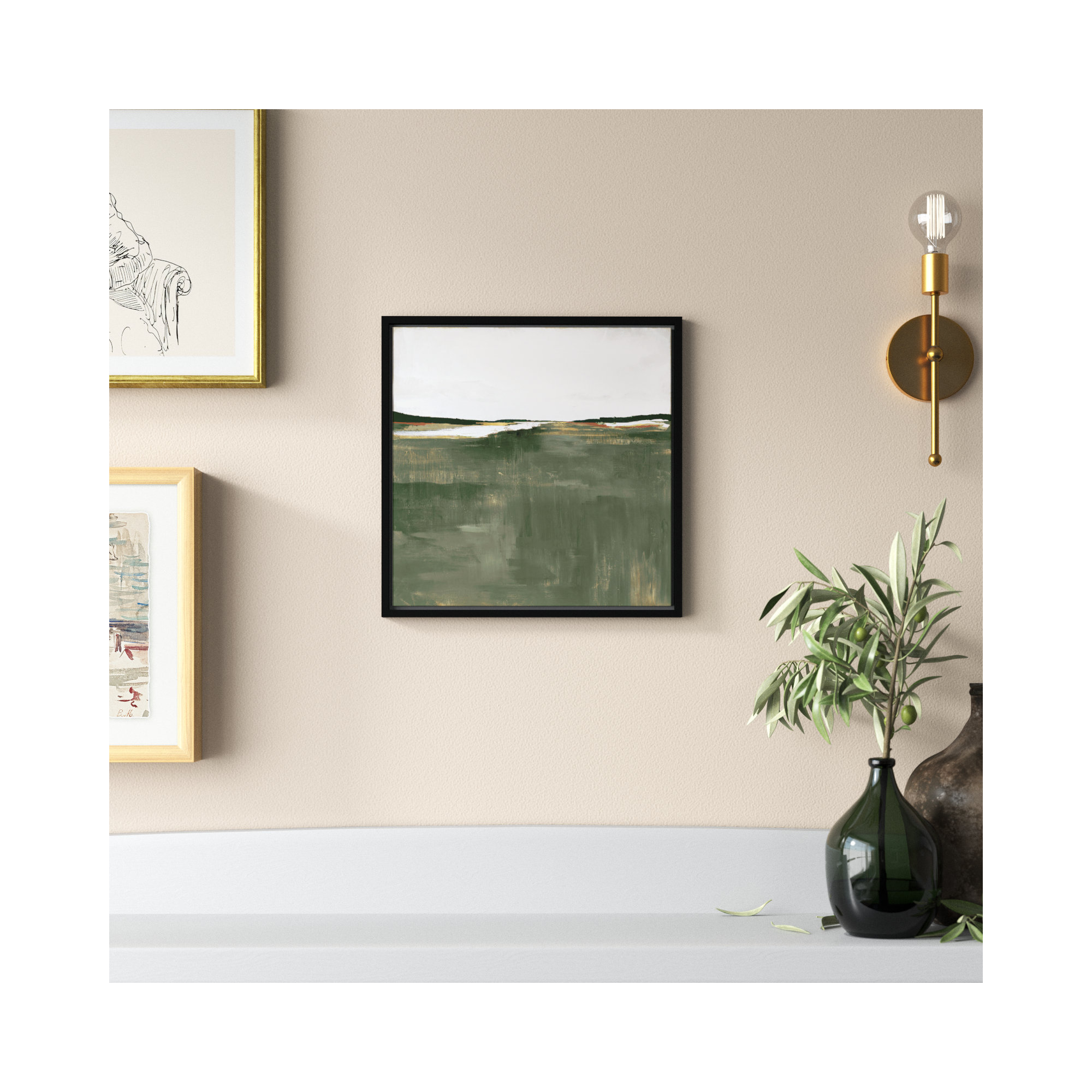 Green Sea by Dauntsey Z - Floater Frame Print on Canvas, 13.5" H x 13.5" W, Black