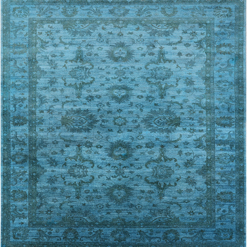 Tapis bleu sarcelle à motif oriental, Carré 5 pi