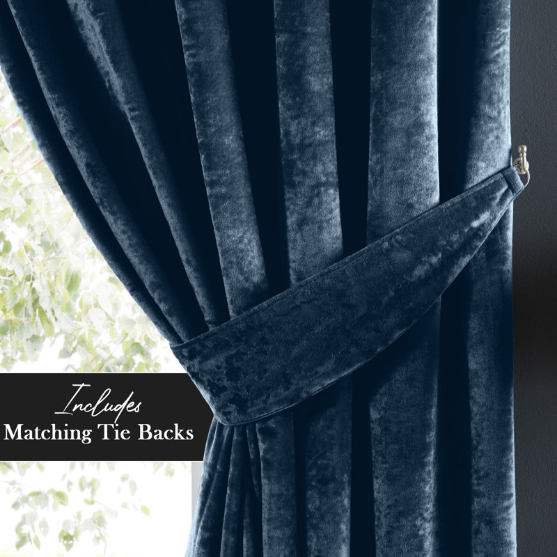 Crushed Velvet Eyelet Window Curtains, Blue, 168cm Width x 137cm Drop
