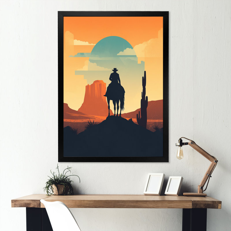 Impression sur toile Minimalistic Cowboy I, Cadre d'angle fermé noir, H 20 po x l 12 po x P 1 po