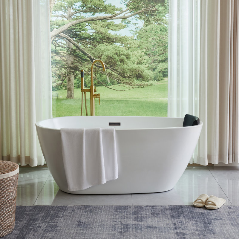 Baignoire autoportante en acrylique, Blanc / bronze huilé, H 23,2 po x l 29,5 po x L 59 po
