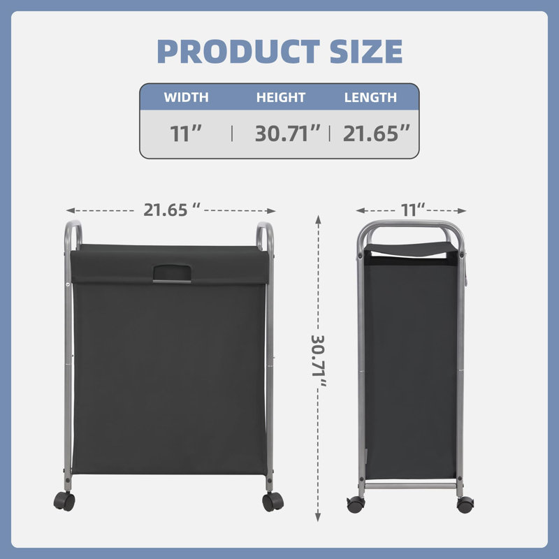 Rolling Laundry Hamper With Lid, 85 L Laundry Sorter With Wheels, Laundry Basket, Laundry Cart With Wheels For Small Space, Black