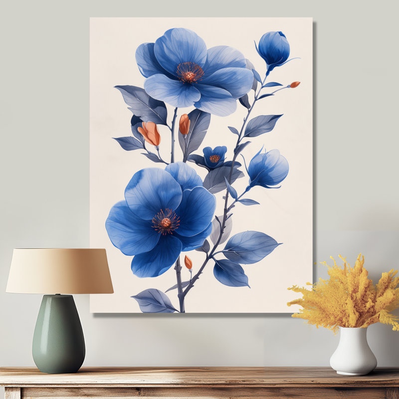 «Blue Cherry Blossom Beauty III» - art mural fleur de cerisier, Toile tendue, H 12 po x l 20 po x P 1 po