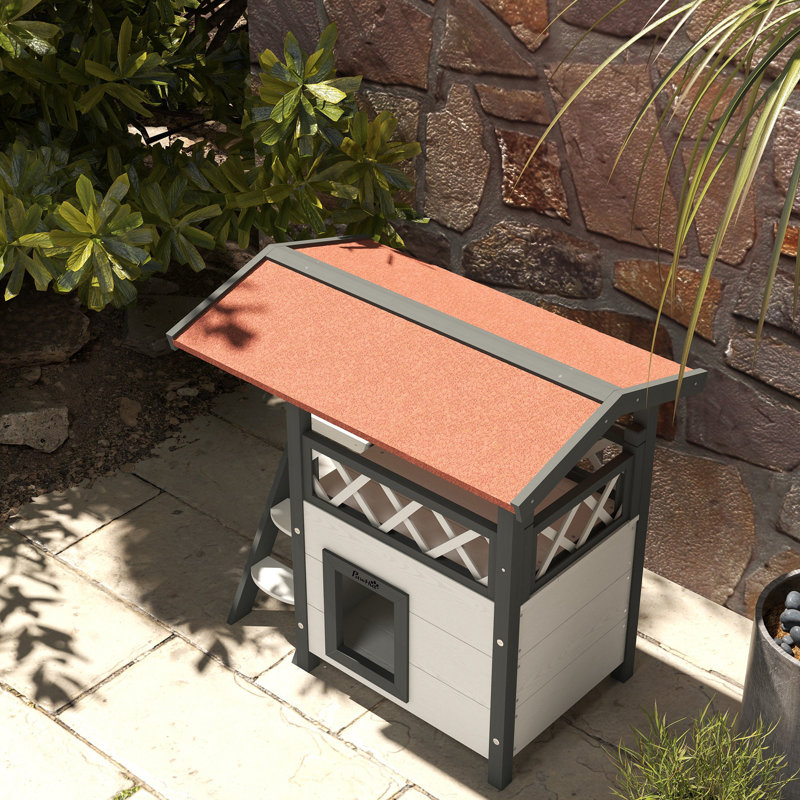 Outdoor Cat House Asphalt Roof, White