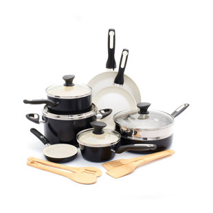 Black and Gold Pots and Pans Set Nonstick - 15PC Luxe Black Pots and Pans  Set Non Toxic - Induction Compatible, PFOA Free Black and Gold Cookware Set