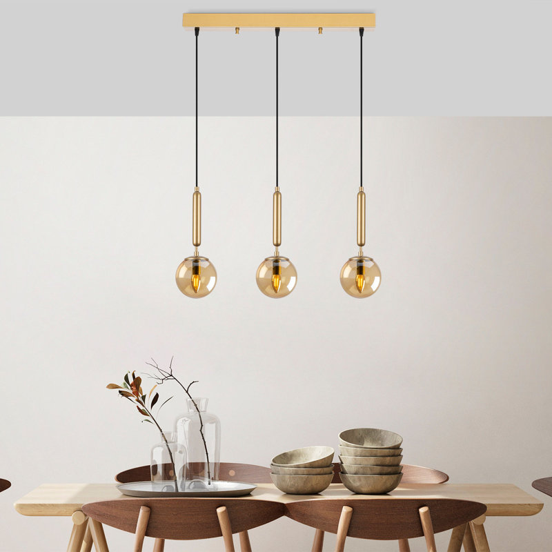 Luminaire suspendu à DEL pour îlot de cuisine à 3 lumières Jelmar, Or, Or brillant