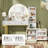  Makeup Vanity Desk With Round Mirror And Lights, 5x Magnifying Makeup Mirror, Dressing Table W/power Outlets, Doorshelves & Adjustable Storage,white-1865196886