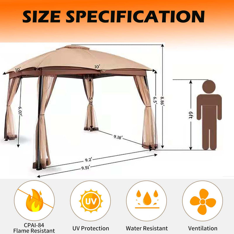 10 pi. L 10 pi. D Patio en acier, Kaki