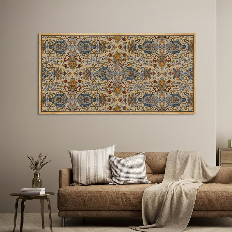 Abstrait botanique abstrait motif rétro antique, H 30 po x l 60 po, Natural