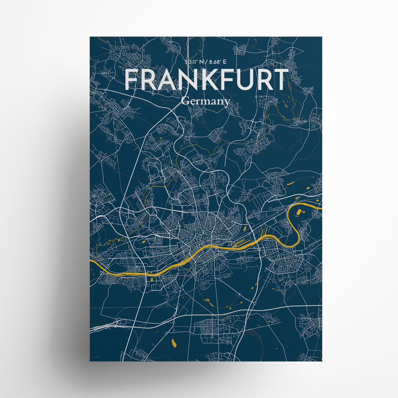 Frankfurt City Map In Amuse - No Frame Print, 27.6cm H x 19.7cm W x 0.05cm D
